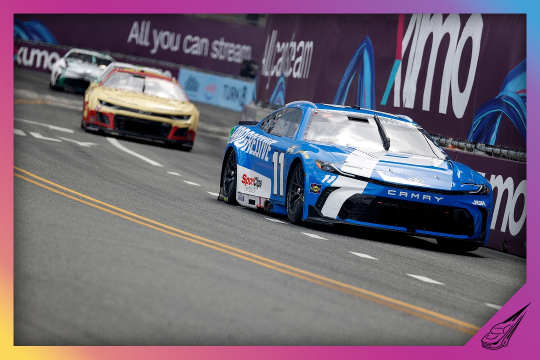 CHICAGO, ILLINOIS - JULY 06: Denny Hamlin, driver of the #11 Progressive Toyota, drives during the NASCAR Cup Series Grant Park 165 at Chicago Street Course on July 06, 2025 in Chicago, Illinois. (Photo by Logan Riely/Getty Images)