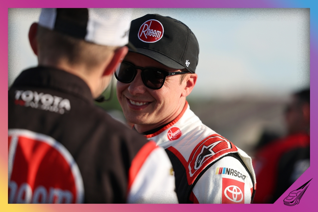 BROOKLYN, MICHIGAN - JUNE 06: Christopher Bell, driver of the #20 Rheem Toyota, speaks to a crew member during qualifying for the NASCAR Cup Series FireKeepers Casino 400 at Michigan International Speedway on June 06, 2026 in Brooklyn, Michigan. (Photo by Brett Farmer/Getty Images)