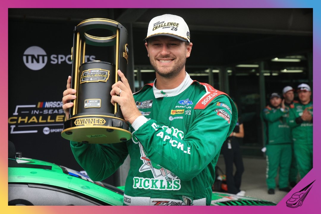 INDIANAPOLIS, INDIANA - JULY 26: Todd Gilliland, driver of the #34 Grillo's Pickles Ford, celebrates winning the NASCAR inaugural one million dollar In-Season Challenge after the NASCAR Cup Series Brickyard 400 at Indianapolis Motor Speedway on July 26, 2026 in Indianapolis, Indiana. (Photo by Justin Casterline/Getty Images)
