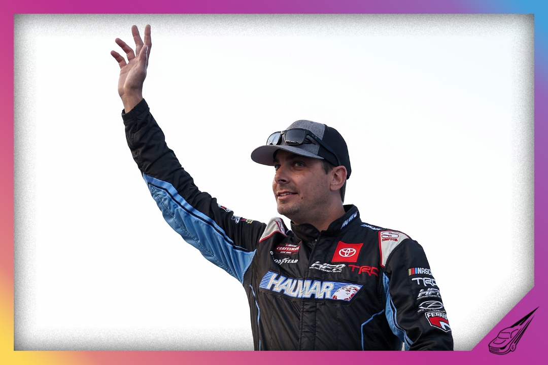 CONCORD, NORTH CAROLINA - MAY 23: Stewart Friesen, driver of the #52 Halmar International Toyota, waves to fans as he walks onstage during driver intros prior to the NASCAR Craftsman Truck Series North Carolina Education Lottery 200 at Charlotte Motor Speedway on May 23, 2025 in Concord, North Carolina. (Photo by David Jensen/Getty Images)