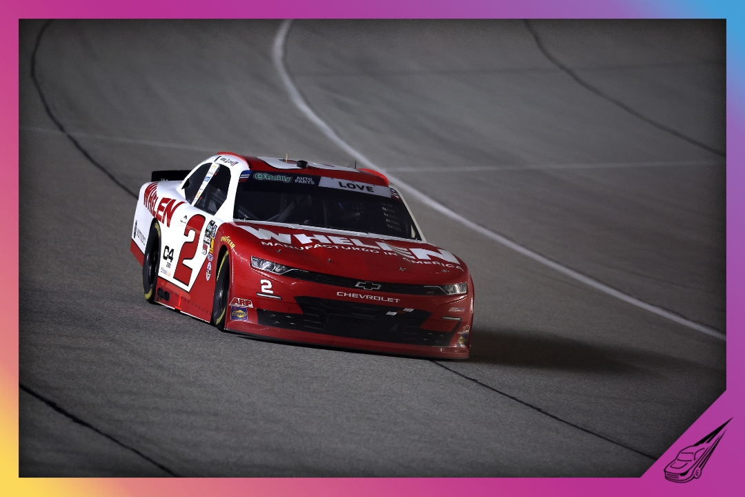 JOLIET, ILLINOIS - JULY 04: Jesse Love, driver of the #2 Whelen Chevrolet, drives during the NASCAR O'Reilly Auto Parts Series Cuervo 300 at Chicagoland Speedway on July 04, 2026 in Joliet, Illinois. (Photo by James Gilbert/Getty Images)