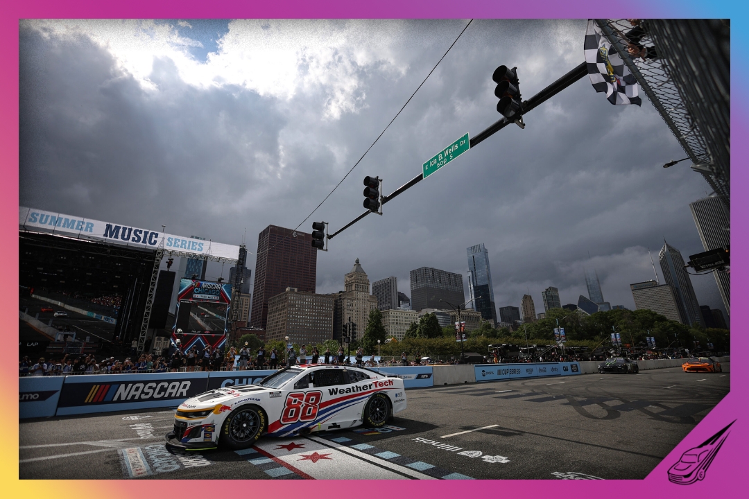 CHICAGO, ILLINOIS - JULY 06: Shane Van Gisbergen, driver of the #88 WeatherTech Chevrolet, takes the checkered flag to win the NASCAR Cup Series Grant Park 165 at Chicago Street Course on July 06, 2025 in Chicago, Illinois. (Photo by James Gilbert/Getty Images)