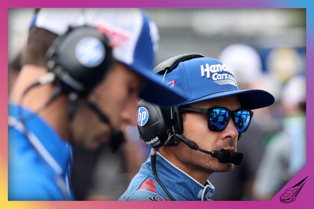 INDIANAPOLIS, INDIANA - JULY 25: Kyle Larson, driver of the #5 HendrickCars.com Chevrolet, looks on during qualifying for the NASCAR Cup Series Brickyard 400 at Indianapolis Motor Speedway on July 25, 2026 in Indianapolis, Indiana. (Photo by Logan Riely/Getty Images)