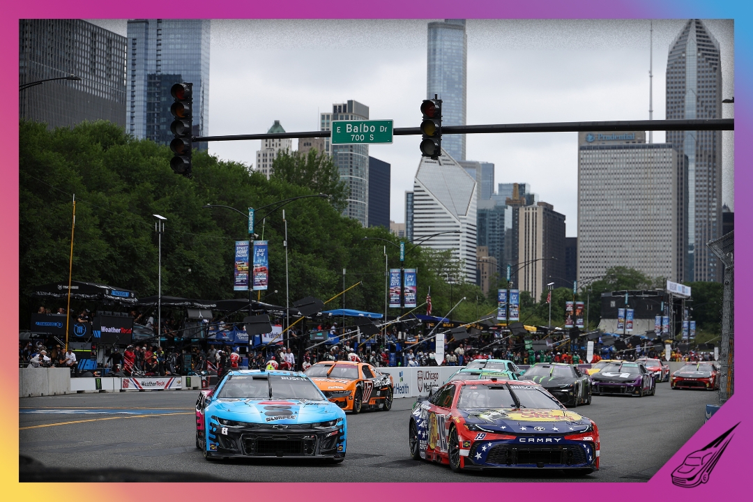 CHICAGO, ILLINOIS - JULY 06: Kyle Busch, driver of the #8 Slurpee Chevrolet, and Chase Briscoe, driver of the #19 Bass Pro Shops Toyota, during the NASCAR Cup Series Grant Park 165 at Chicago Street Course on July 06, 2025 in Chicago, Illinois. (Photo by James Gilbert/Getty Images)