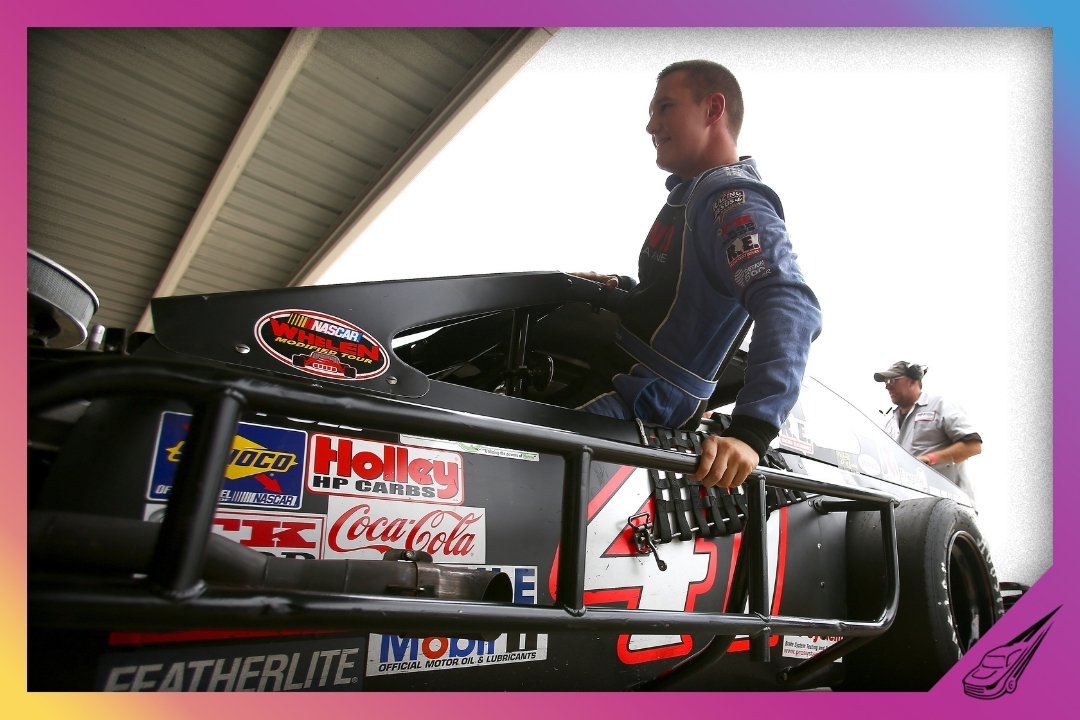 CONCORD, NC - OCTOBER 10: Ryan Preece, driver of the #41 East West Marine / NAPA Chevrolet, climbs into his car in the garage area during practice for the NASCAR Whelen Southern Modified Tour UNOH Southern Slam 150 at Charlotte Motor Speedway on October 10, 2013 in Concord, North Carolina. (Photo by Jonathan Ferrey/Getty Images)