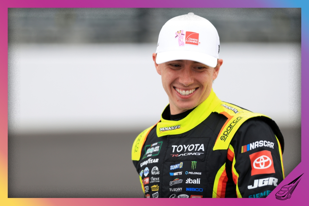 INDIANAPOLIS, INDIANA - JULY 25: Brandon Jones, driver of the #20 Menards/Owens Corning Toyota, walks the grid prior to the NASCAR O'Reilly Auto Parts Series Pennzoil 250 Presented by Take 5 Oil Change at Indianapolis Motor Speedway on July 25, 2026 in Indianapolis, Indiana. (Photo by Justin Casterline/Getty Images)
