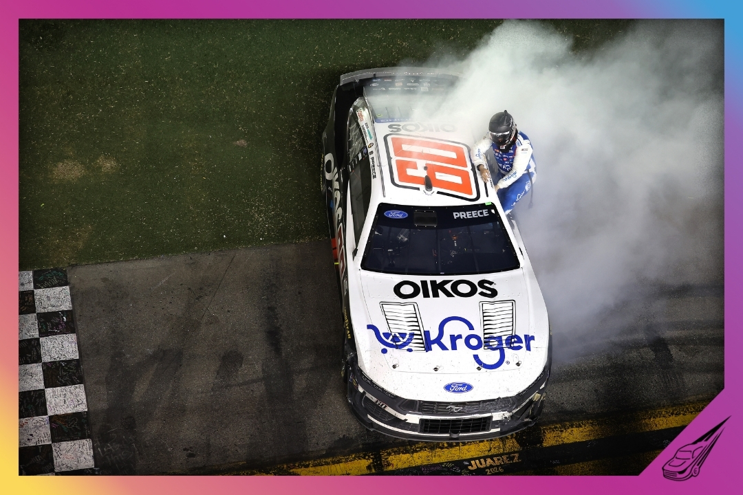 DAYTONA BEACH, FLORIDA - AUGUST 29: Ryan Preece, driver of the #60 Kroger/OIKOS Ford, exits his car after winning the NASCAR Cup Series Coke Zero Sugar 400 at Daytona International Speedway on August 29, 2026 in Daytona Beach, Florida. (Photo by James Gilbert/Getty Images)