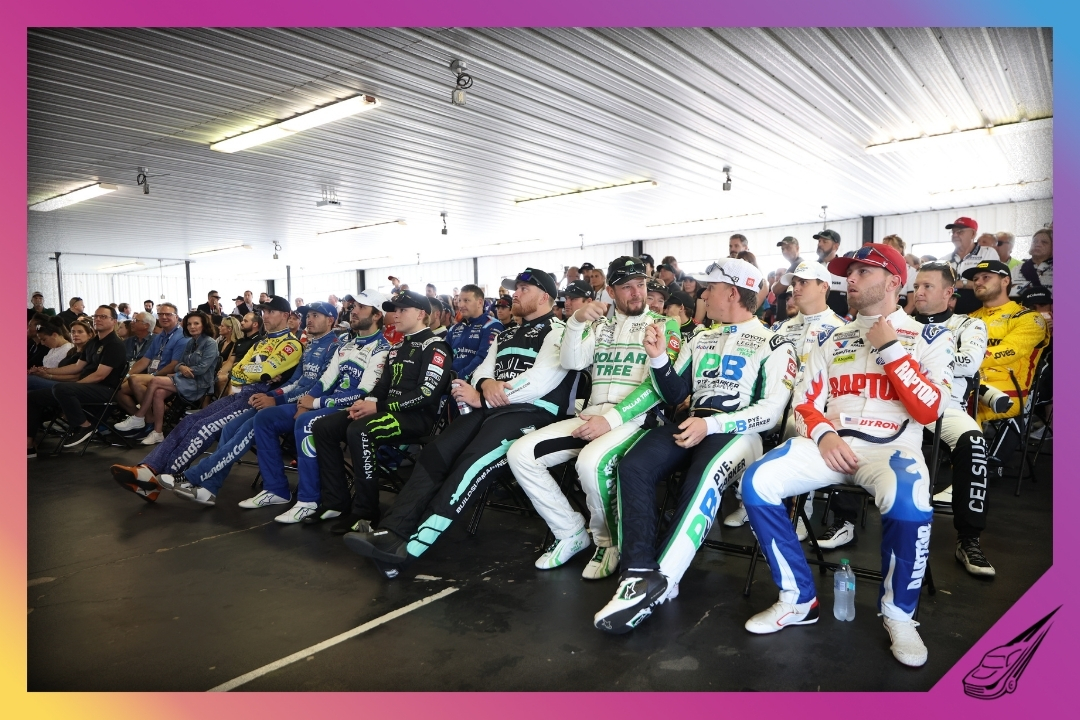 LONG POND, PENNSYLVANIA - JUNE 14: A general view of of the drivers meeting prior to the NASCAR Cup Series Great American Getaway 400 presented by VISITPA at Pocono Raceway on June 14, 2026 in Long Pond, Pennsylvania. (Photo by James Gilbert/Getty Images)