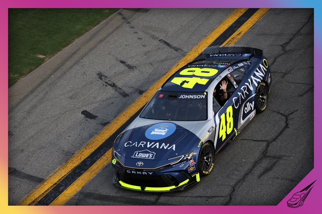 DAYTONA BEACH, FLORIDA - AUGUST 29: Legacy Motor Club unveiled the # 48 Carvana Toyota driven by Jimmie Johnson prior to the NASCAR Cup Series Coke Zero Sugar 400 at Daytona International Speedway on August 29, 2026 in Daytona Beach, Florida. (Photo by James Gilbert/Getty Images)