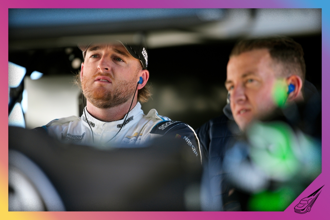 MARTINSVILLE, VIRGINIA - MARCH 28: Ty Dillon, driver of the #10 Black's Tire Chevrolet, (L) and AJ Allmendinger, driver of the #16 Grizzly Nicotine Pouches Chevrolet, view data during practice for the NASCAR Cup Series Cook Out 400 at Martinsville Speedway on March 28, 2026 in Martinsville, Virginia. (Photo by Jacob Kupferman/Getty Images)