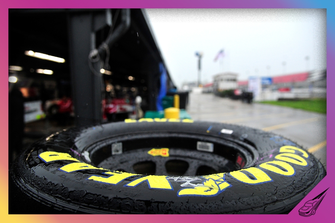 MADISON, IL - JUNE 22: A view of goodyear tires in the garage area during a rain delay prior to the start of practice for the NASCAR Gander Outdoors Truck Series CarShield 200 presented by CK at Gateway Motorsports Park on June 22, 2019 in Madison, Illinois. (Photo by Jeff Curry/Getty Images)
