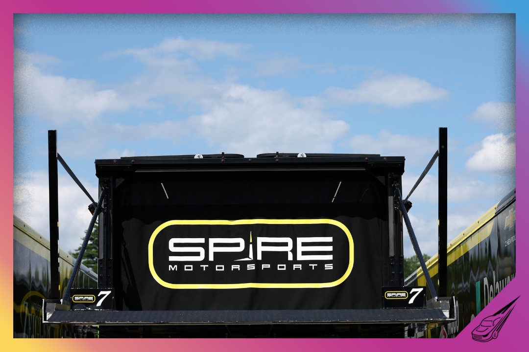 HAMPSHIRE - AUGUST 21: A general view of Spire Motorsports haulers prior to practice for the NASCAR Craftsman Truck Series Team EJP 175 at New Hampshire Motor Speedway on August 21, 2026 in Loudon, New Hampshire. (Photo by Meg Oliphant/Getty Images)