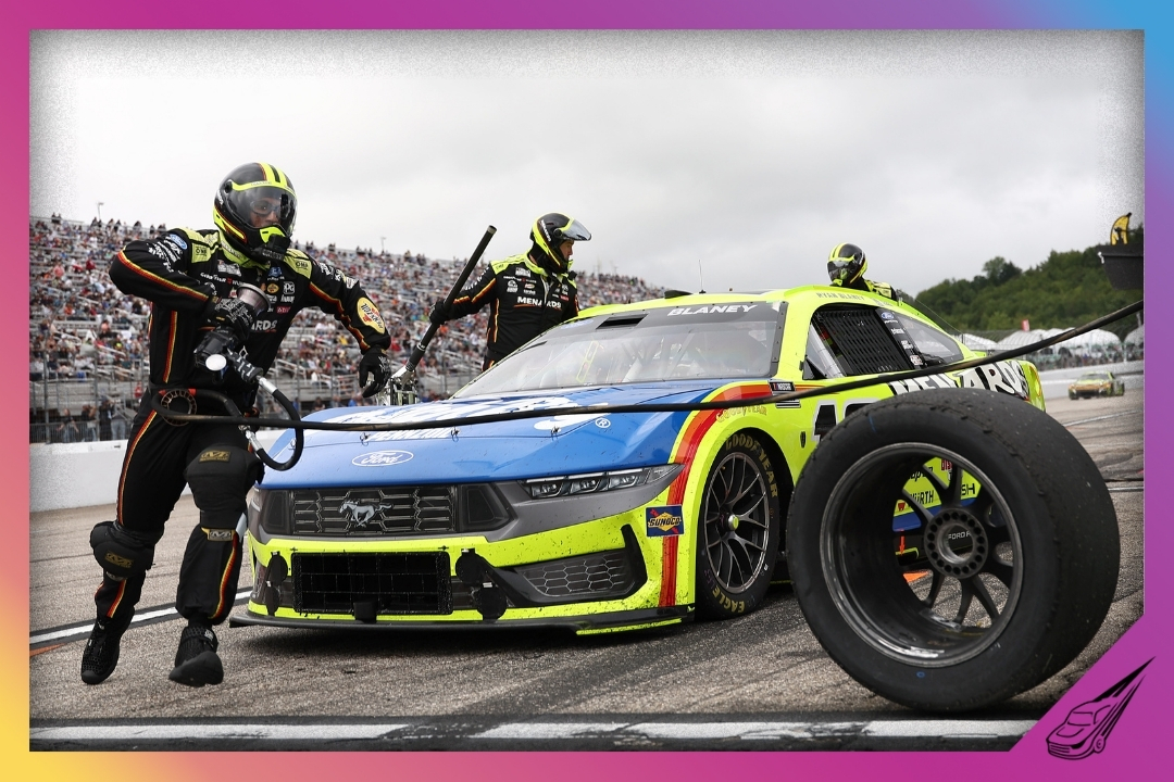 LOUDON, NEW HAMPSHIRE - AUGUST 23: Ryan Blaney, driver of the #12 Menards/Dutch Boy Ford, pits during the NASCAR Cup Series Dollar Tree 301 at New Hampshire Motor Speedway on August 23, 2026 in Loudon, New Hampshire. (Photo by Meg Oliphant/Getty Images)